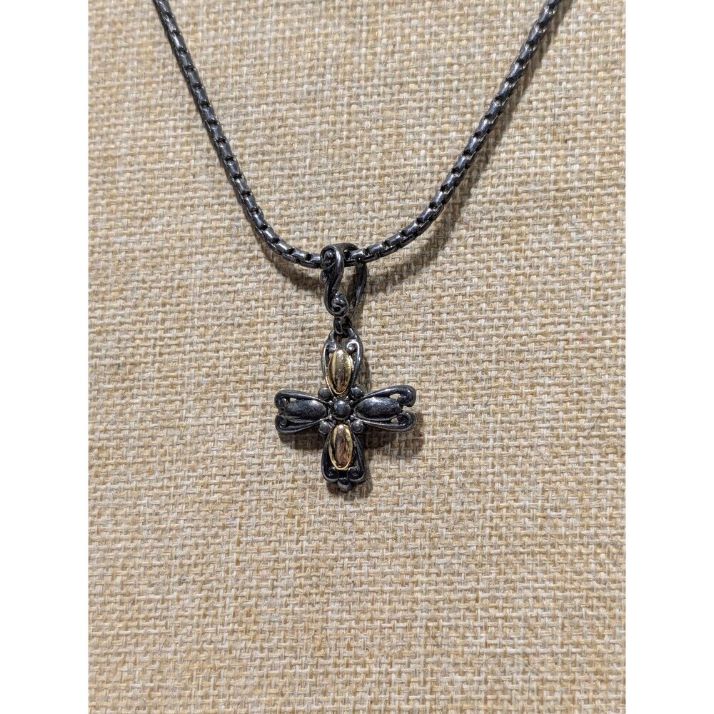 Vintage Two Tone Silver Gold Cross Pendant Necklace Whimsigoth Gothic Grunge